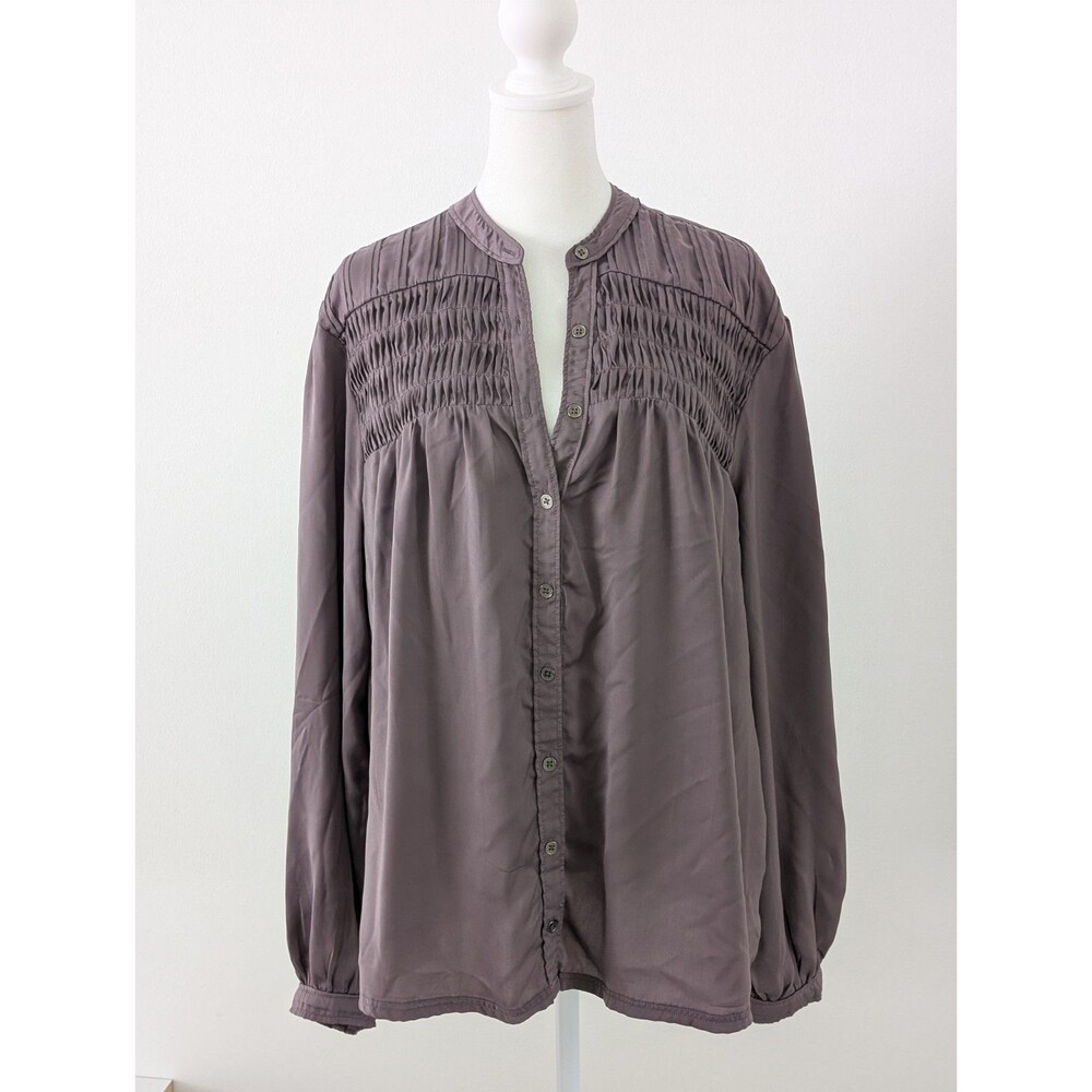 Pilcro Anthropologie Blouse Women L Purple Gray Silky Button-down Long Sleeves